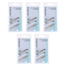 Basicare Stainless Steel Mini Tweezers Set 5 Pack Precision Grooming Tools