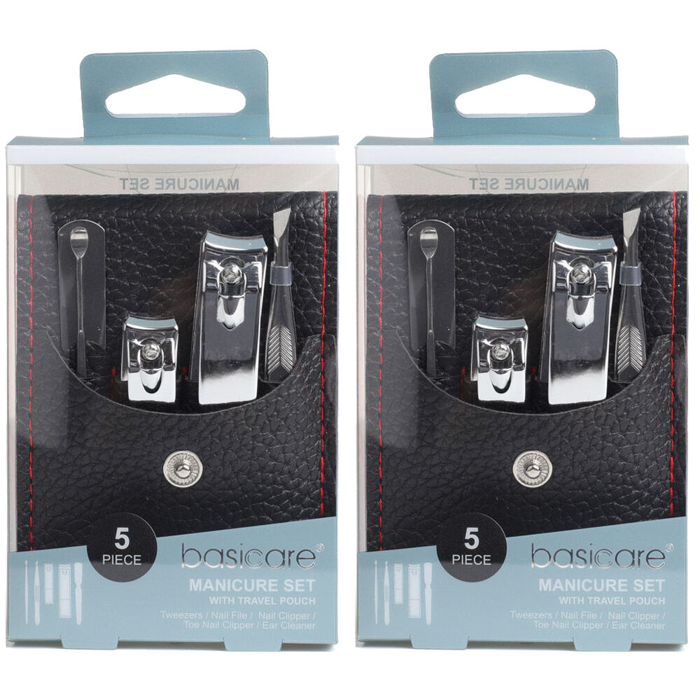 Basicare 5 Piece Manicure Set Travel Pouch Nail Cuticle Grooming Kit 2 Pack