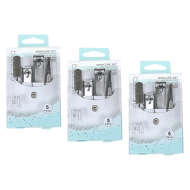 Basicare 5 Piece Manicure Set 3 Pack Travel Pouch Nail Grooming Kit