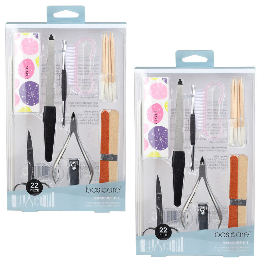 Basicare Professional 22 Piece Manicure Set Nail Care Grooming Kit x2