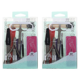 Basicare Professional 22 Piece Manicure Set Nail Care Grooming Kit x2