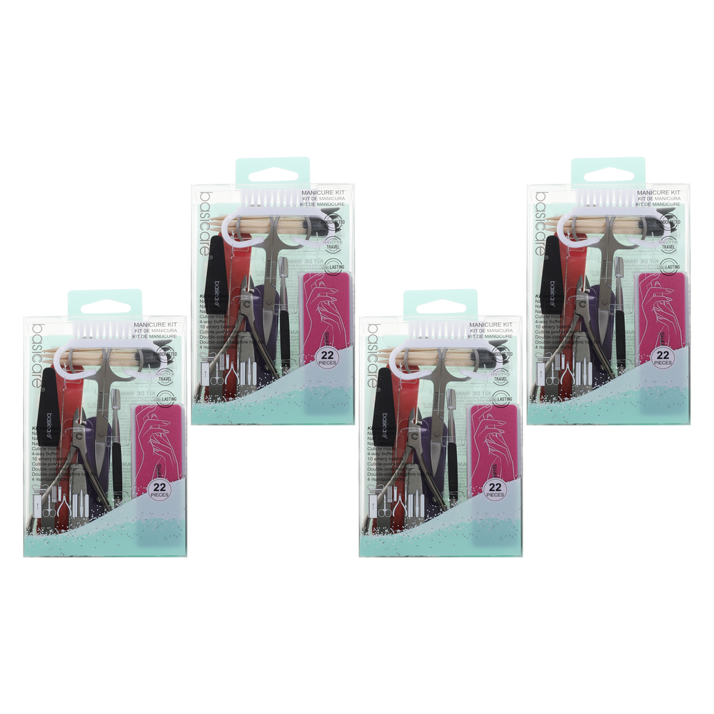 Basicare 22 Piece Manicure Set 4 Pack Professional Nail Care Grooming Kit