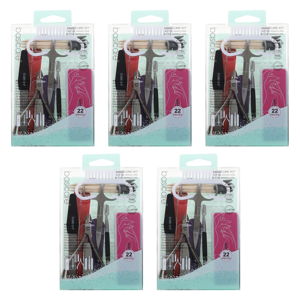 Basicare 22 Piece Manicure Set Bundle 5 Pack Professional Nail Care Kit