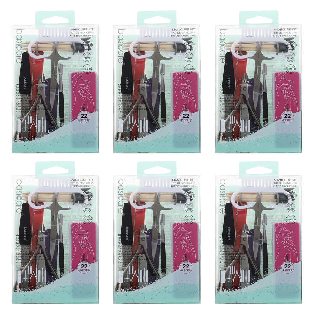 Basicare 22 Piece Manicure Set Nail Care Grooming Kit Bundle 6 Pack