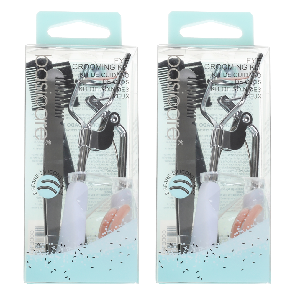Basicare Eye Grooming Kit Bundle of 2 Eyelash Curler Tweezers Brush Comb
