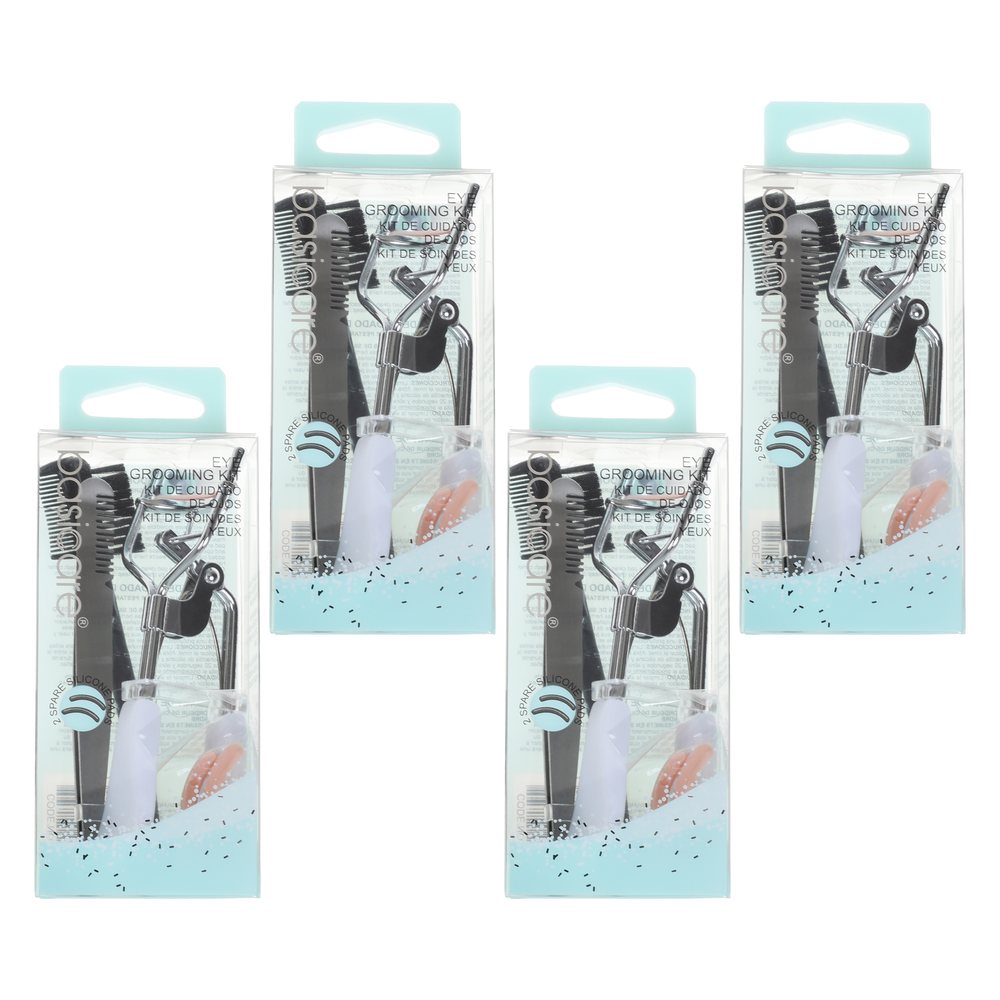 Basicare Eye Grooming Kit Bundle of 4 Eyelash Curler Tweezers Brush Comb