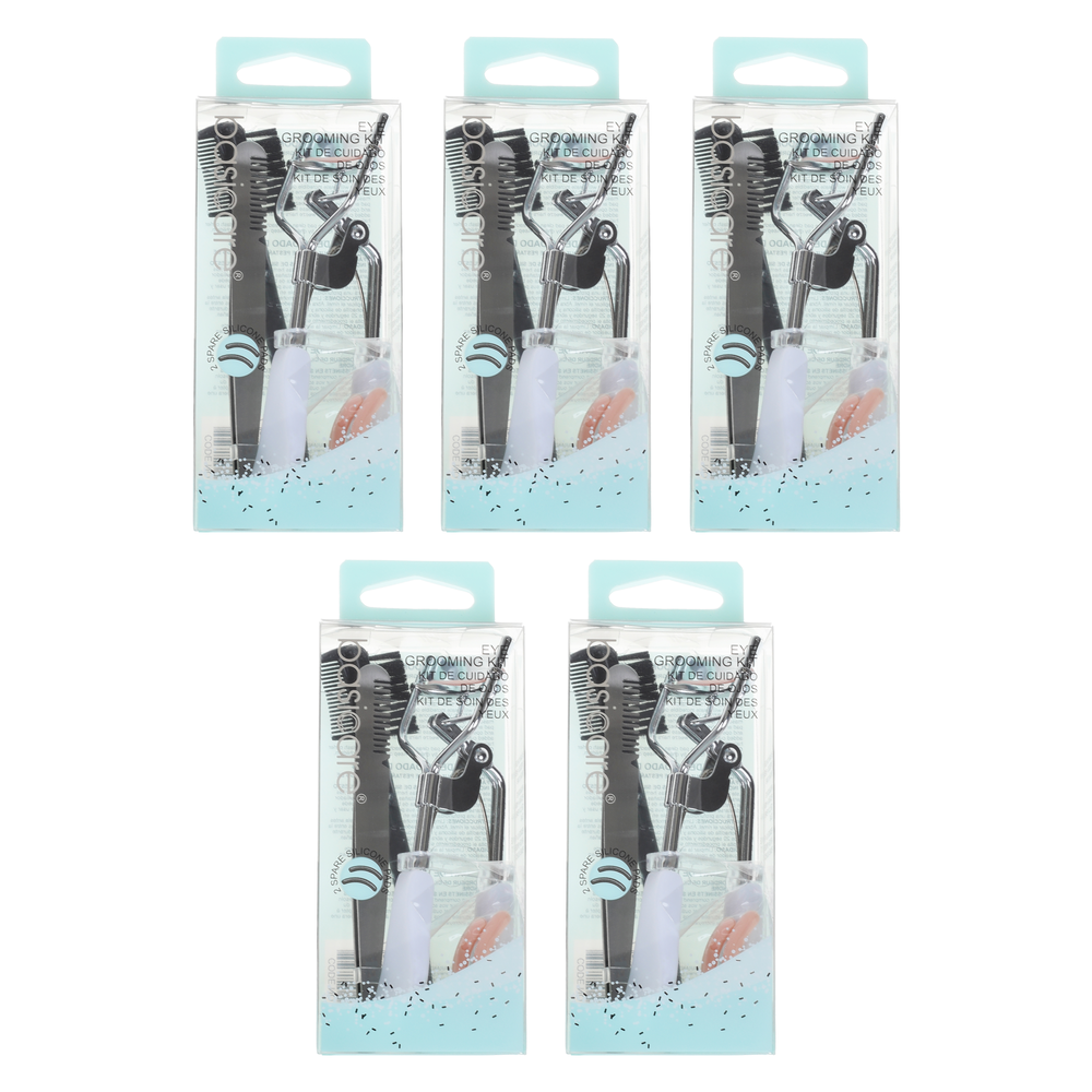 Basicare Eye Grooming Kit Bundle of 5 Eyelash Curler Tweezers Eyebrow Brush Comb