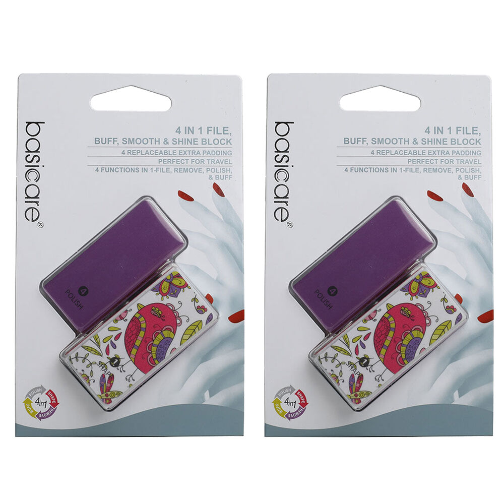 Basicare 4 in 1 Nail Buffer Block File Buff Smooth Shine x2