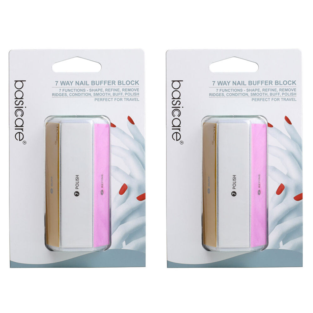 Basicare 7 Way Nail Buffer Shape Refine Smooth Buff Polish Travel Pack x2