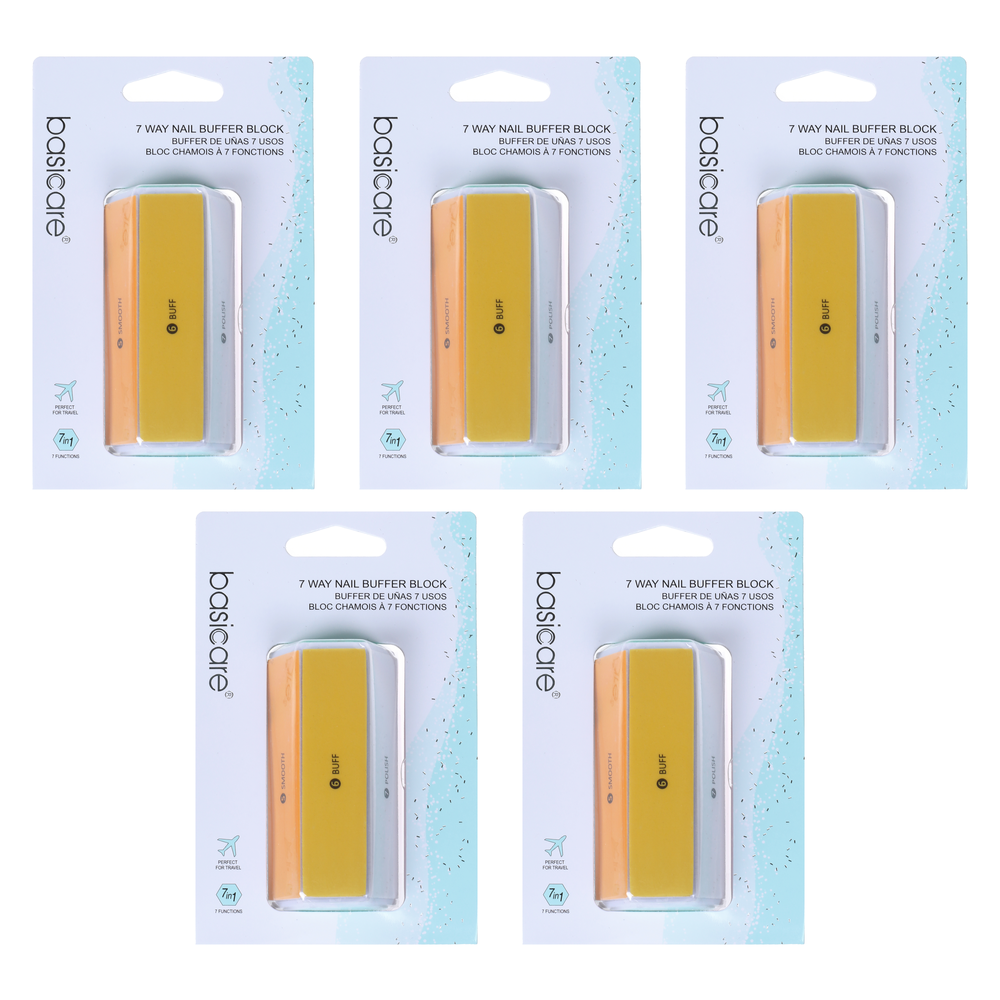 Basicare 7 Way Nail Buffer Bundle of 5 Travel Shape Refine Polish