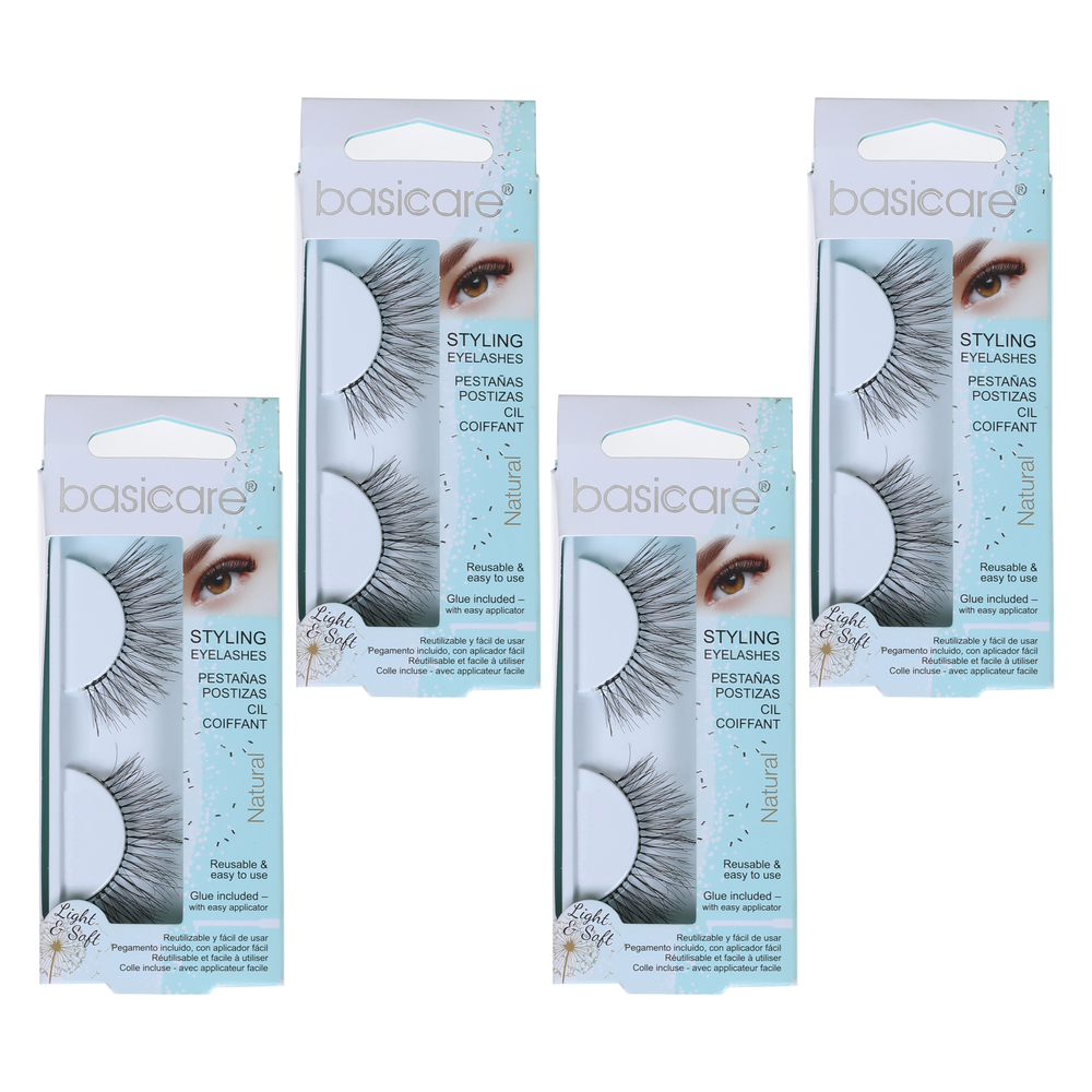 Basicare Reusable Styling Eyelashes With Glue And Applicator Bundle of 4