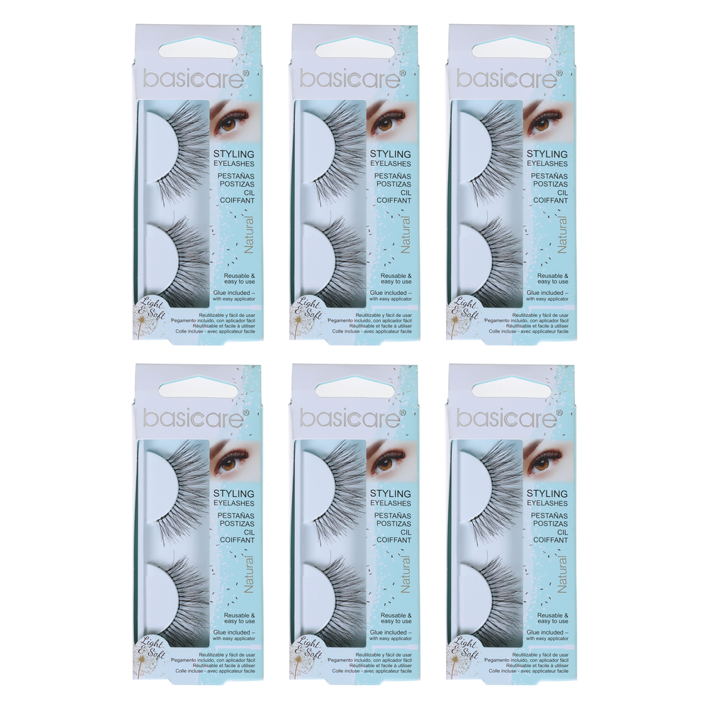 Basicare Reusable Styling Eyelashes With Glue And Applicator Bundle of 6