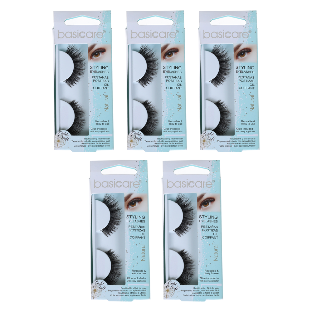 Basicare Reusable Styling Eyelashes With Glue And Applicator Bundle of 5