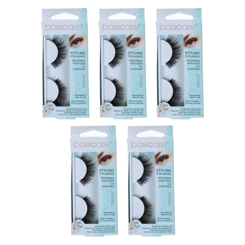 Basicare Reusable Styling Eyelashes With Glue And Applicator Bundle of 5
