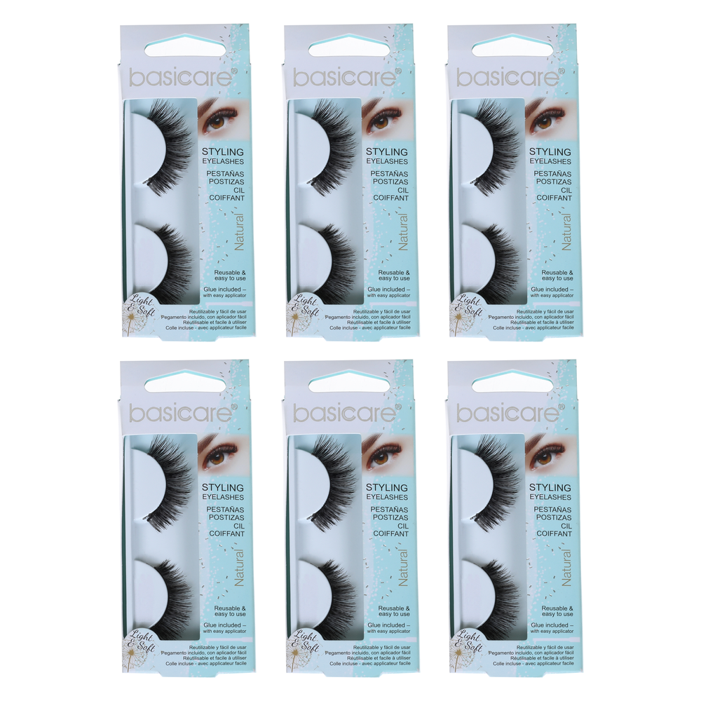 Basicare Reusable Styling Eyelashes 6 Pack With Glue and Applicator