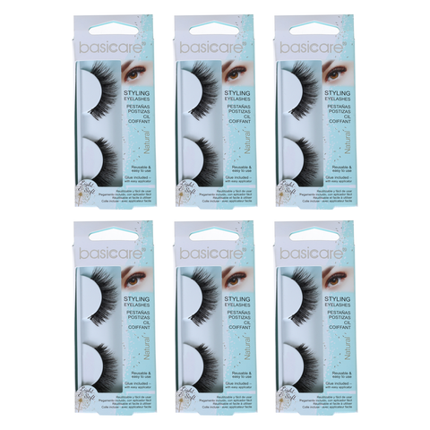 Basicare Reusable Styling Eyelashes 6 Pack With Glue and Applicator
