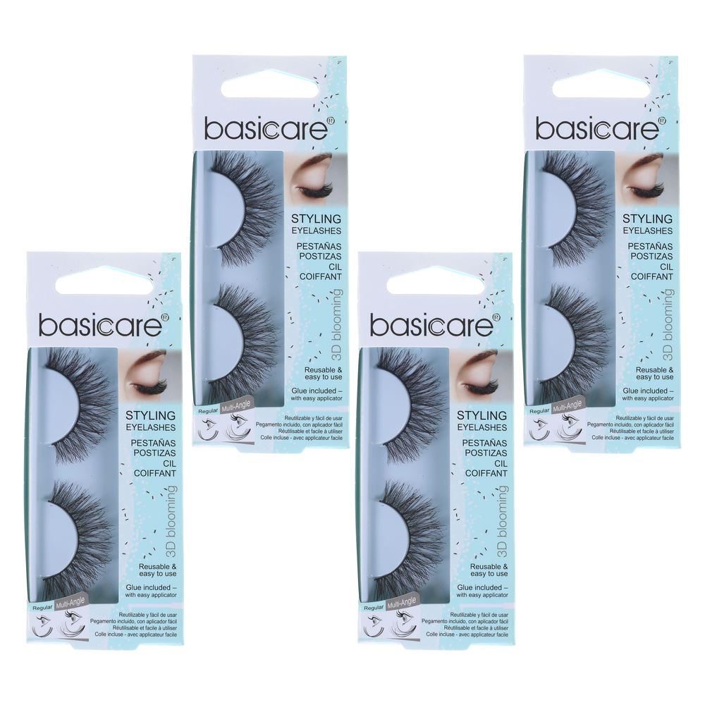 Basicare Reusable Styling Eyelashes With Glue And Applicator 4 Pack