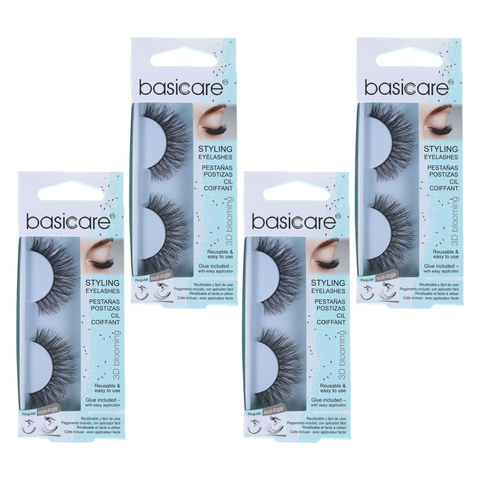 Basicare Reusable Styling Eyelashes With Glue And Applicator 4 Pack
