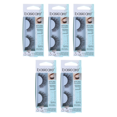 Basicare Reusable Styling Eyelashes With Glue And Applicator 5 Pack