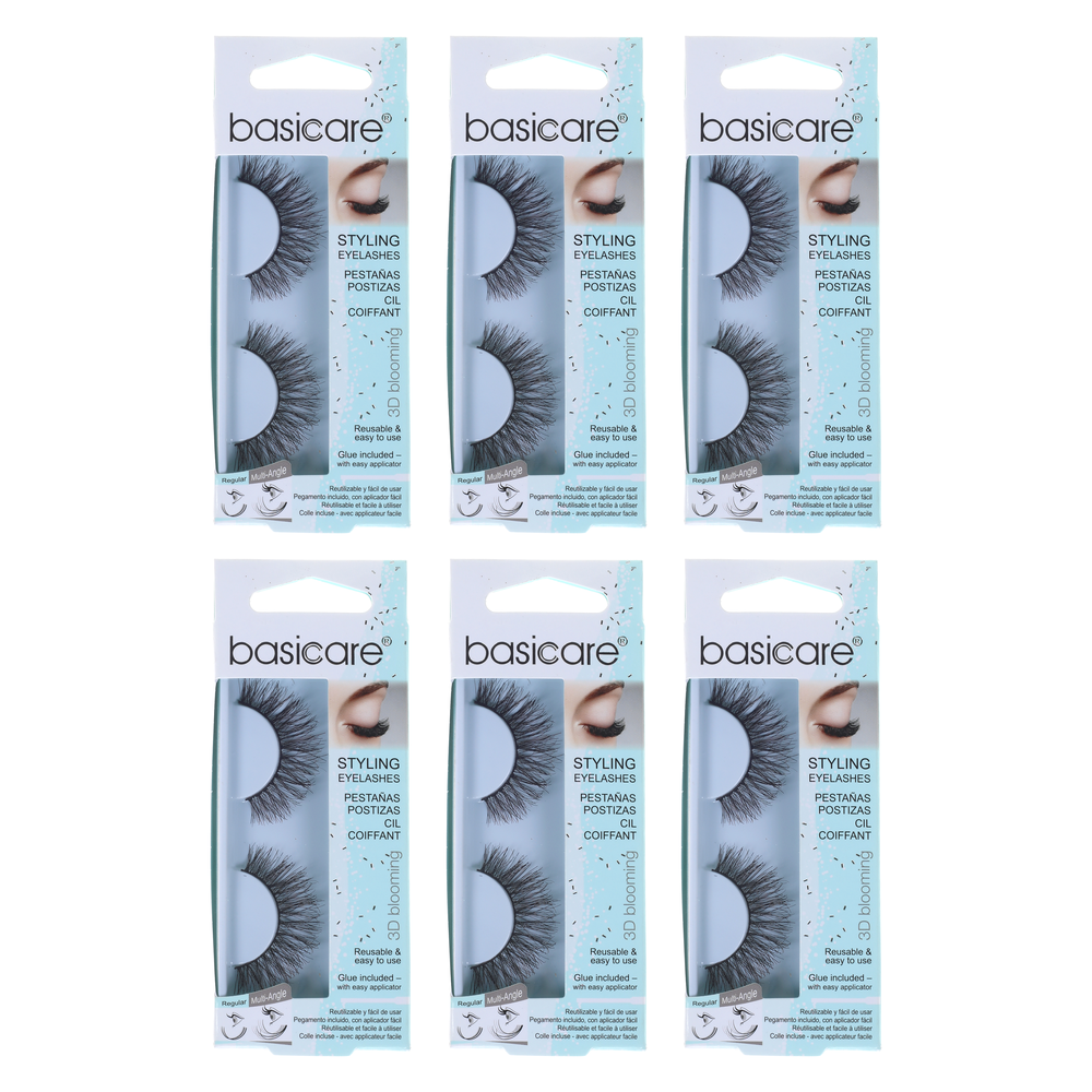 Basicare Reusable Styling Eyelashes With Glue And Applicator Bundle 6 Pack