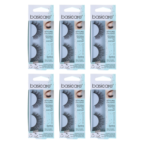 Basicare Reusable Styling Eyelashes With Glue And Applicator Bundle 6 Pack