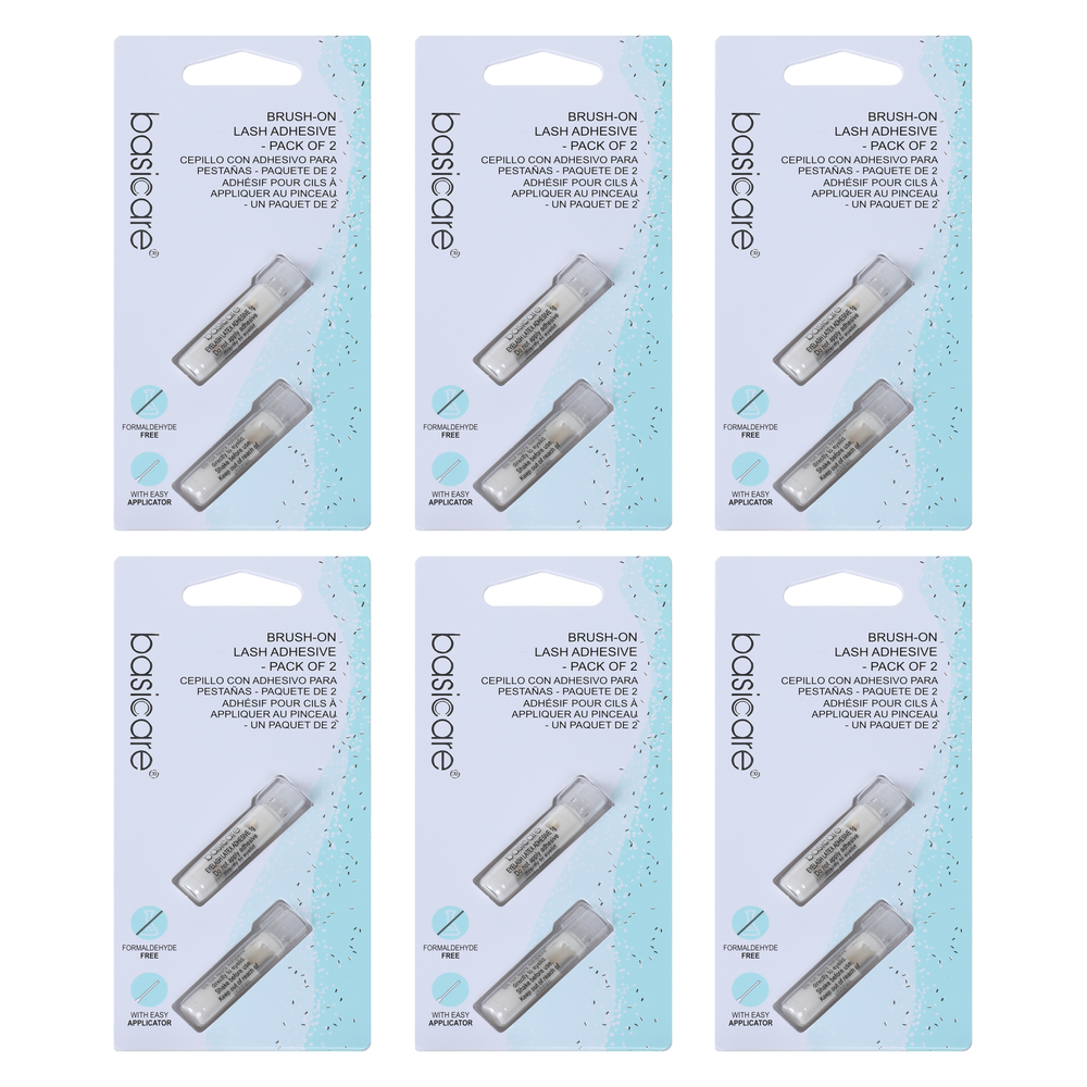 Basicare Brush On Lash Adhesive 2 Pack Bundle of 6 Easy Applicator Strong Hold