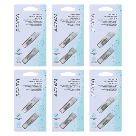 Basicare Brush On Lash Adhesive 2 Pack Bundle of 6 Easy Applicator Strong Hold