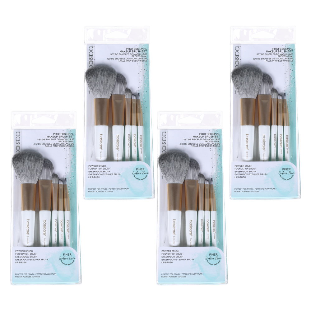 Basicare Bundle of 4 Professional 5 Piece High Quality Makeup Brush Set
