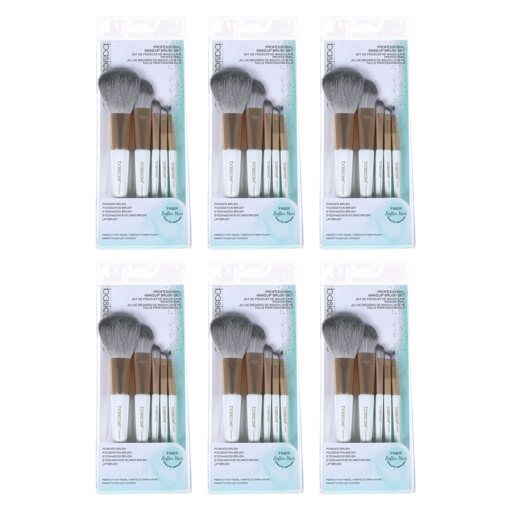 Basicare 5 Piece Makeup Brush Set Bundle of 6 Professional Beauty Brushes