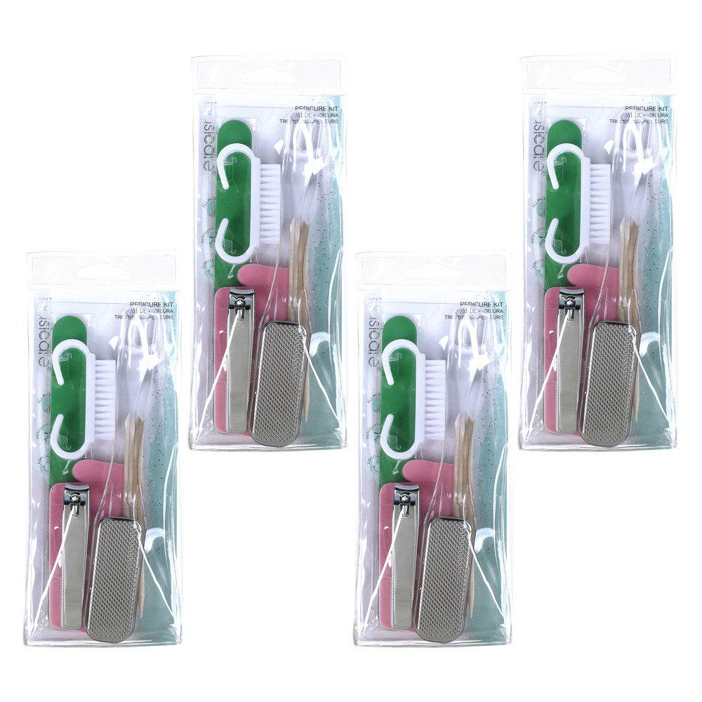 Basicare Pedicure 6 Piece Kit Bundle of 4 Travel Foot Care Grooming Set