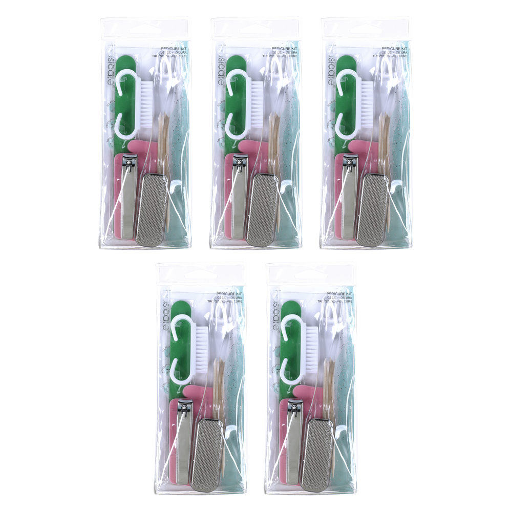 Basicare Pedicure 6 Piece Kit Bundle of 5 Travel Foot Care Grooming Set