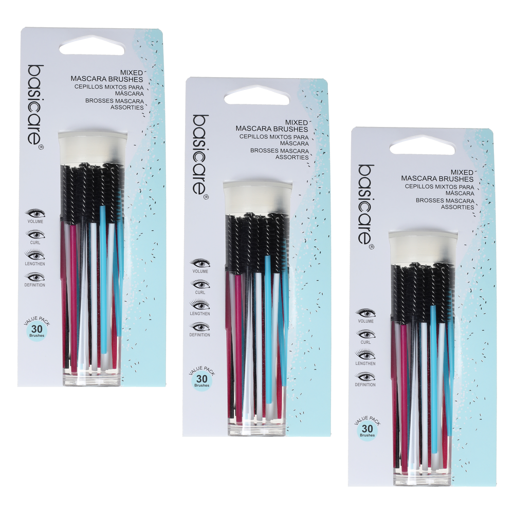 Basicare Disposable Mascara Wand 30 Pack Bundle of 3