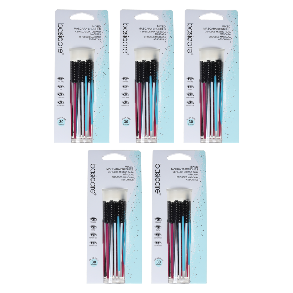 Basicare Disposable Mascara Wand Brushes 30 Pack Bundle of 5