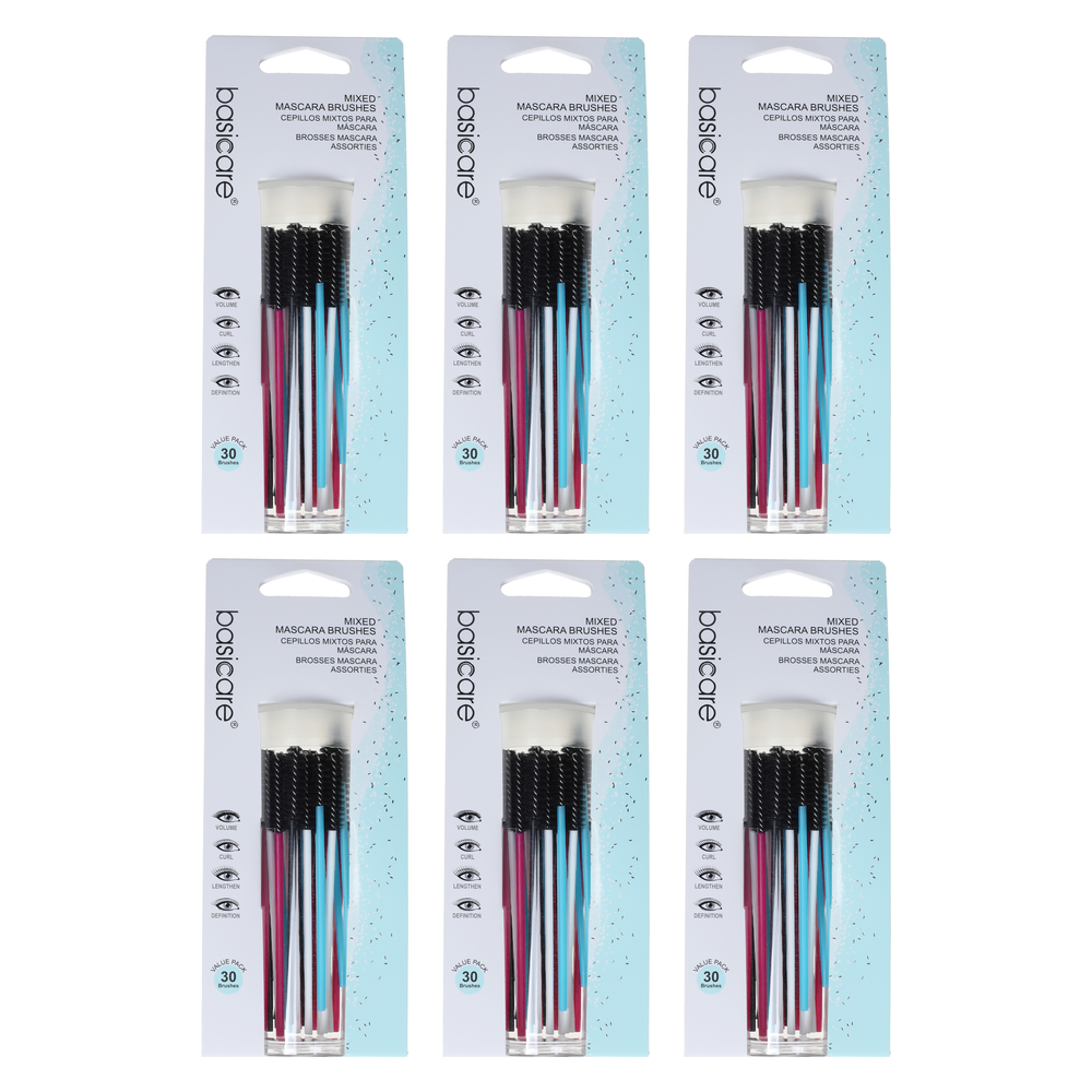 Basicare Disposable Mascara Wand Brush 30 Pack Bundle of 6 180 Wands
