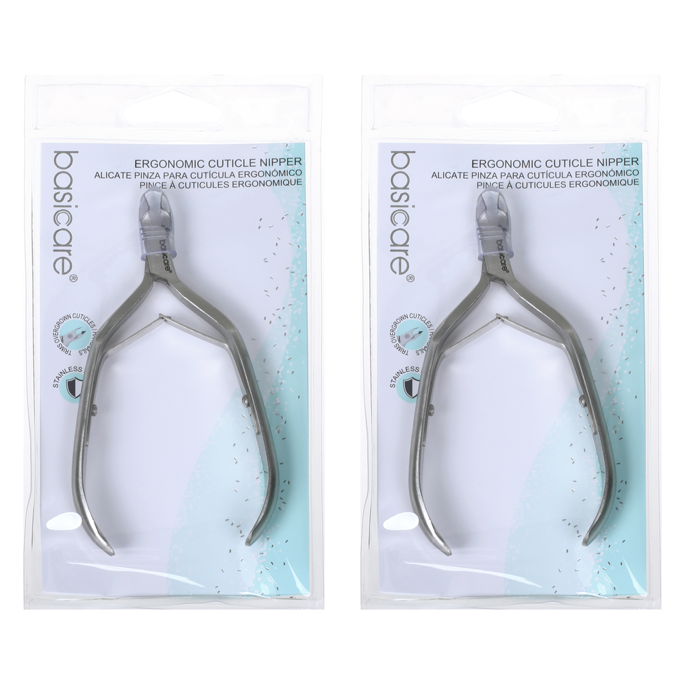 Basicare Ergonomic Stainless Steel Cuticle Nipper Twin Pack Precision Tool