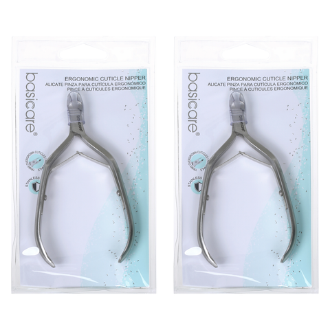 Basicare Ergonomic Stainless Steel Cuticle Nipper Twin Pack Precision Tool