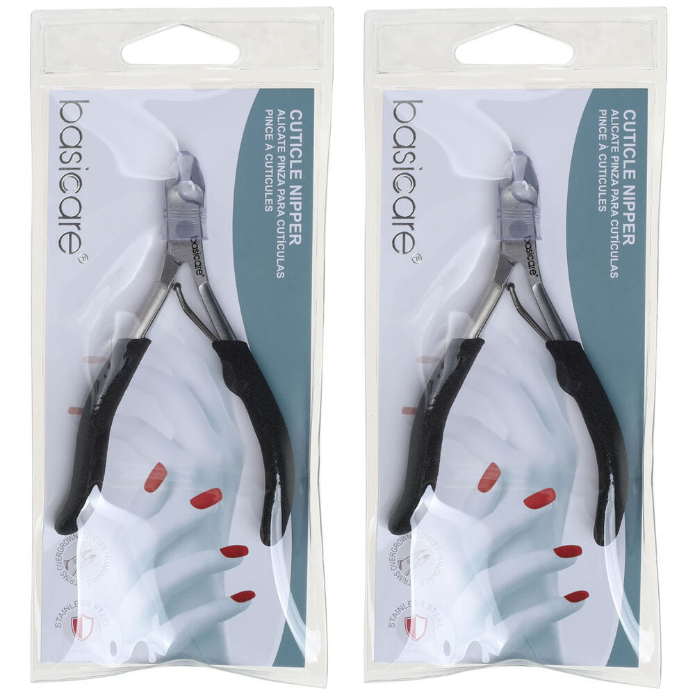 Basicare Stainless Steel Cuticle Nipper Rubberized Handle Precision Tool Pack 2