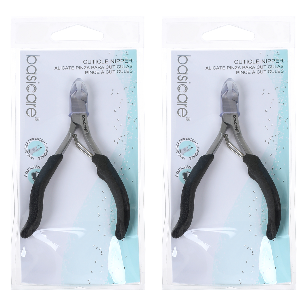 Basicare Stainless Steel Cuticle Nipper Rubberized Handle Precision Tool Pack 2