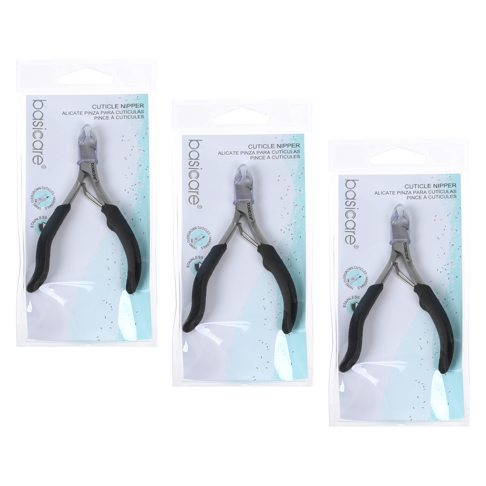 Basicare Cuticle Nipper 3 Pack Stainless Steel Rubberized Handle Precision