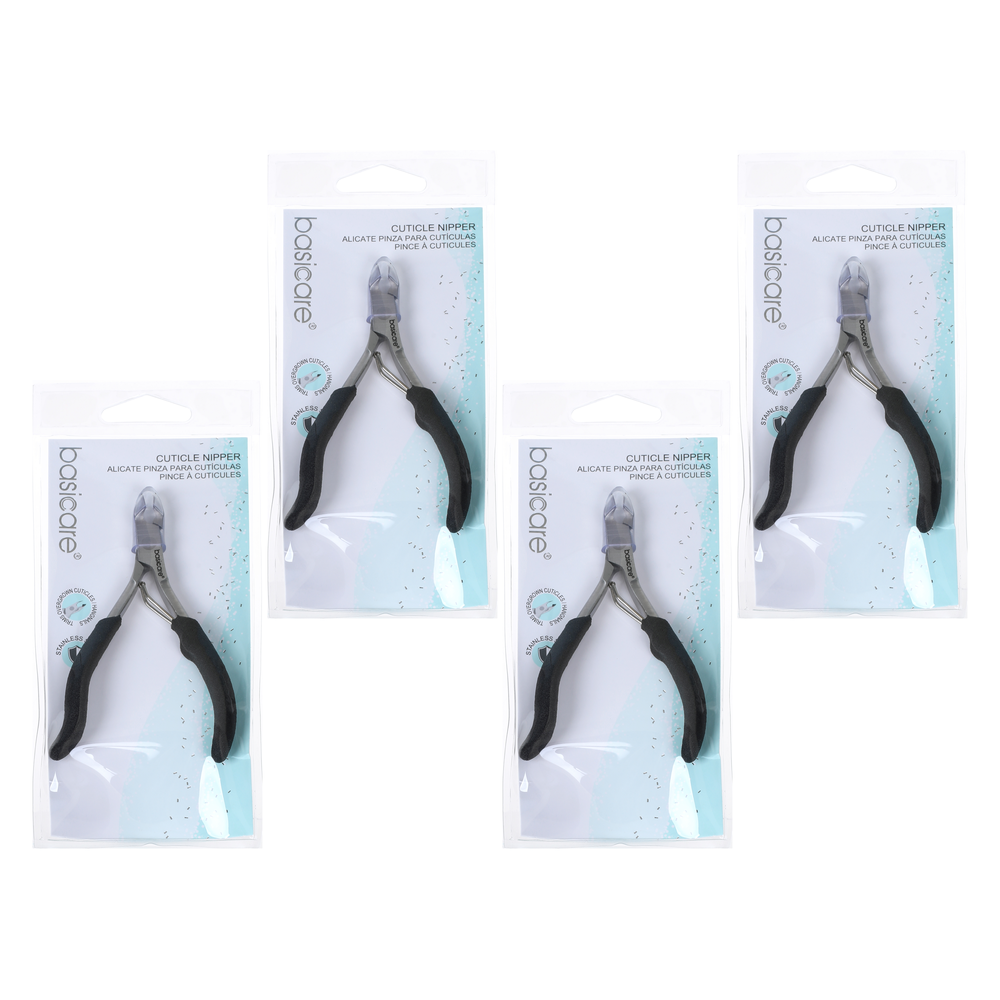 Basicare Stainless Steel Cuticle Nipper 4 Pack Rubberized Handle