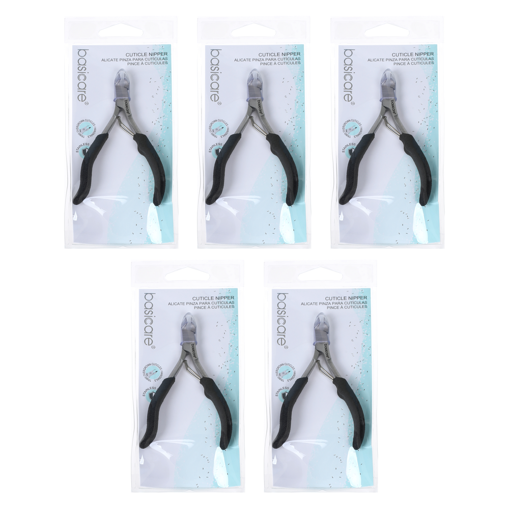 Basicare Cuticle Nipper Bundle of 5 Stainless Steel Rubber Handle Precision Tool