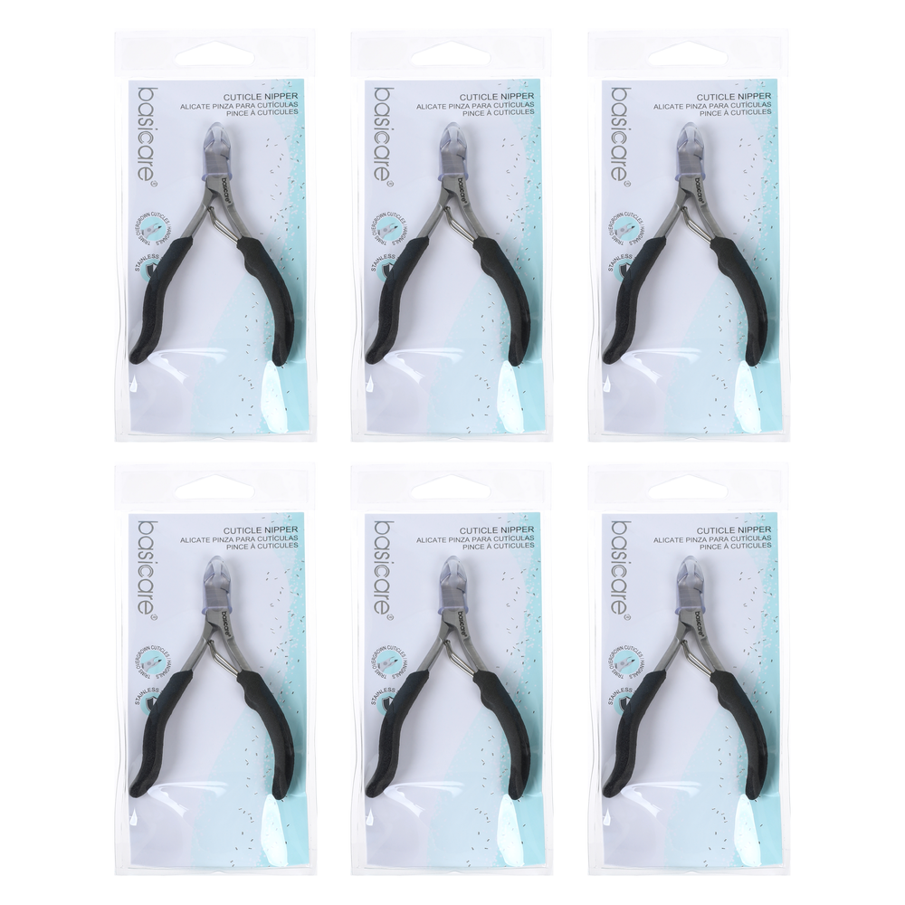 Basicare Stainless Steel Cuticle Nipper Pack of 6 Rubberized Handle Tool