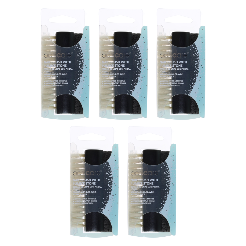 Basicare Bundle of 5 Nail Brush with Natural Bristles and Pumice Stone