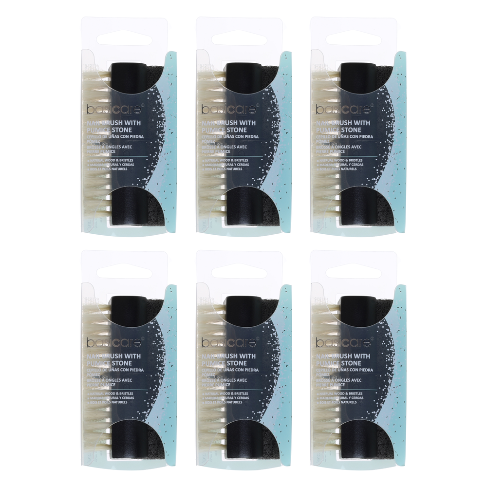 Basicare Nail Brush Natural Bristles with Pumice Stone Bundle of 6