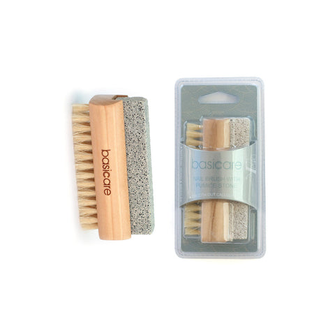 Basicare Nail Brush with Natural Bristles and Pumice Stone for Foot and Hand Care