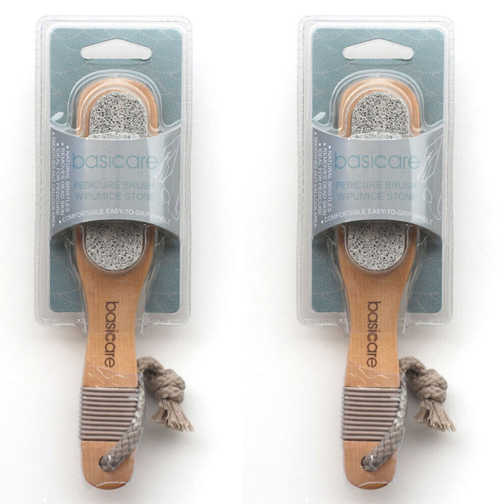 Basicare Pedicure Brush Natural Bristles with Pumice Stone 2 Pack