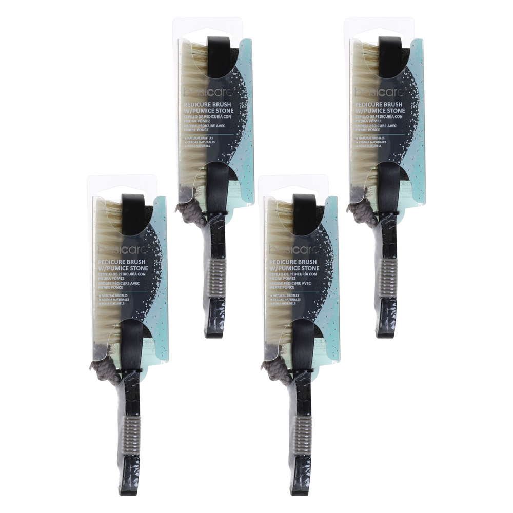 Basicare Pedicure Brush with Natural Bristles and Pumice Stone 4 Pack