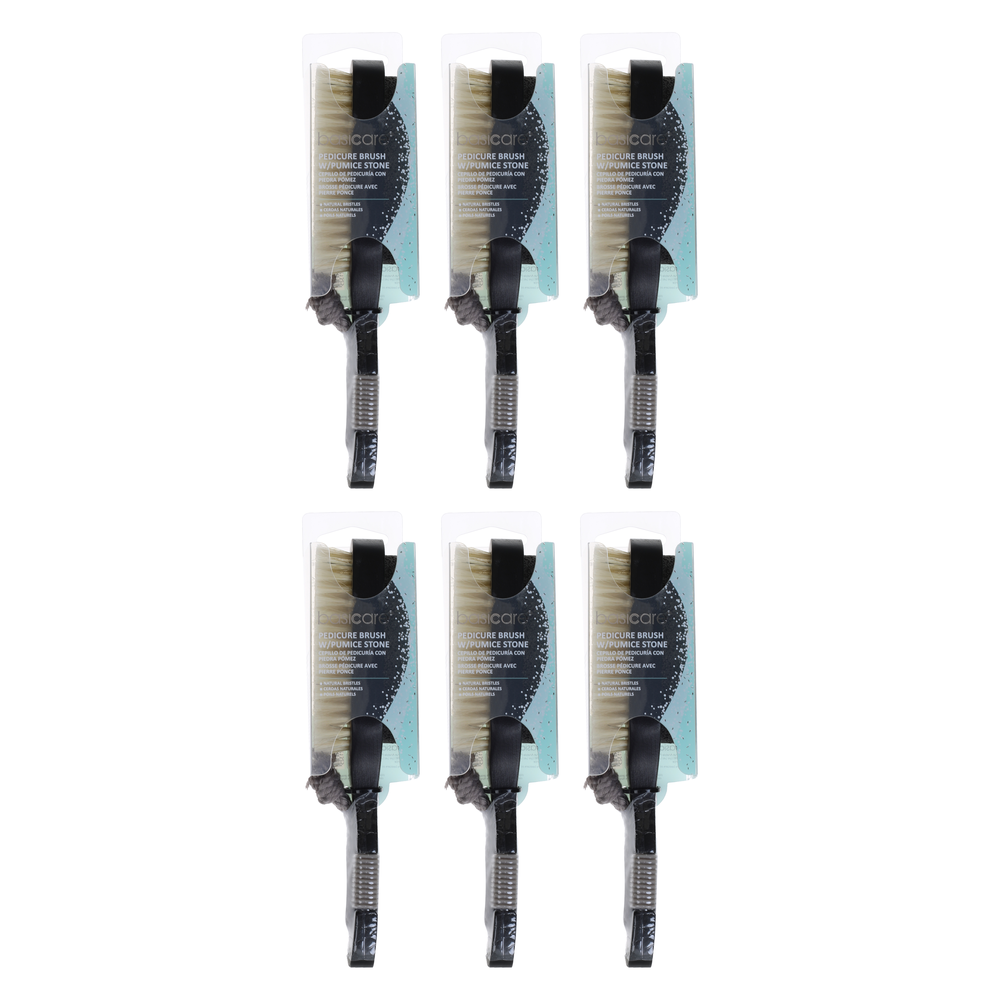 Basicare Pedicure Brush Natural Bristles with Pumice Stone Bundle 6 Pack