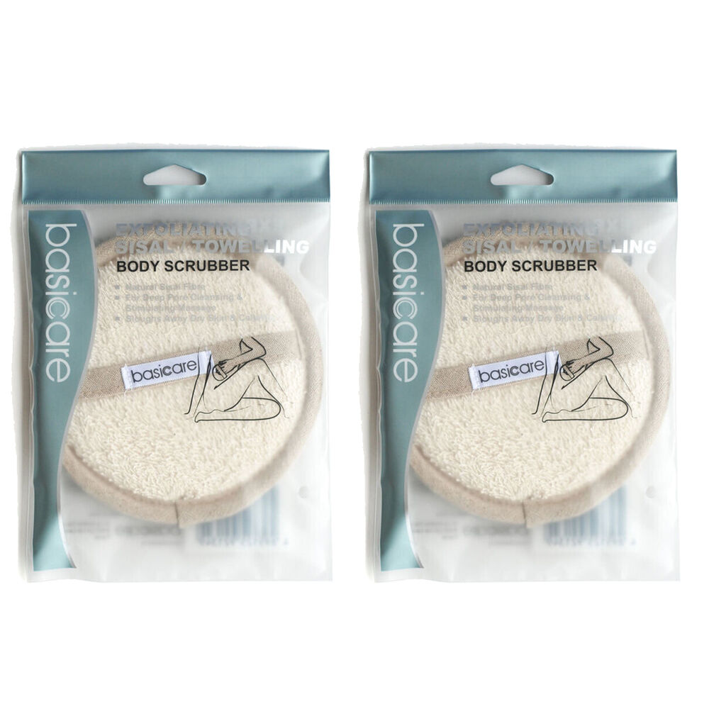 Basicare Body Scrubber 14cm Natural Sisal Fibre Exfoliating 2 Pack
