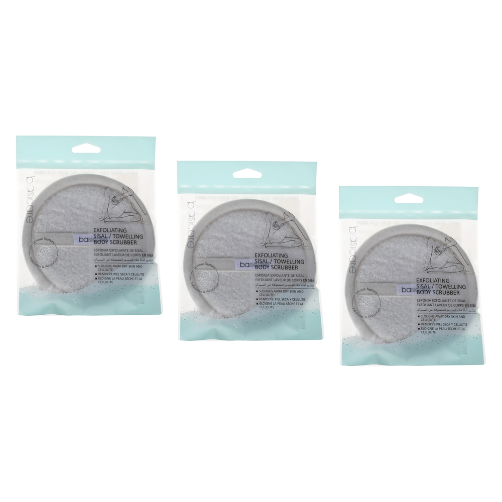 Basicare Body Scrubber 14cm Natural Sisal Exfoliating 3 Pack